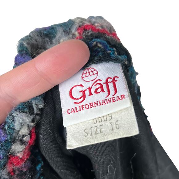 Graff Vintage Multicolor Zig Zag Knit Jacket Coat 16 Boho Retro Pockets - Picture 8 of 9